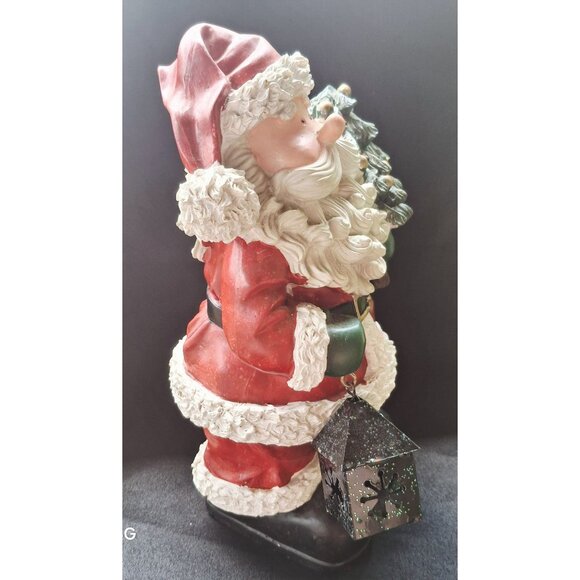 Ceramic Santa Claus Figurine Holding Christmas Tree & Lantern Christmas Artsy - Picture 5 of 10